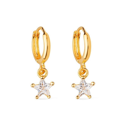 Brinco dourado argolinha estrela cravejada de zircônia Étoile Dorée Simplicité