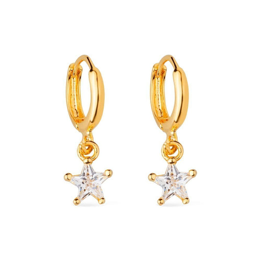 Brinco dourado argolinha estrela cravejada de zircônia Étoile Dorée Simplicité