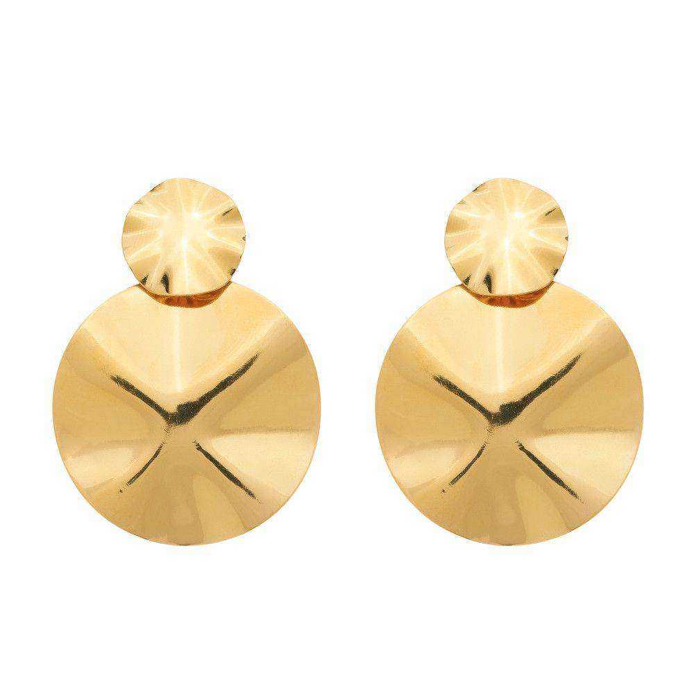 Brinco dourado orgânico dois círculos amassados Cercles Organiques Simplicité