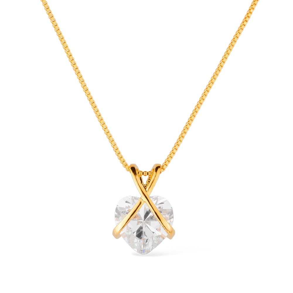 Colar dourado coração cravejado de zircônia Cœur Précieux Simplicité