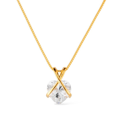 Colar dourado coração cravejado de zircônia Cœur Précieux Simplicité