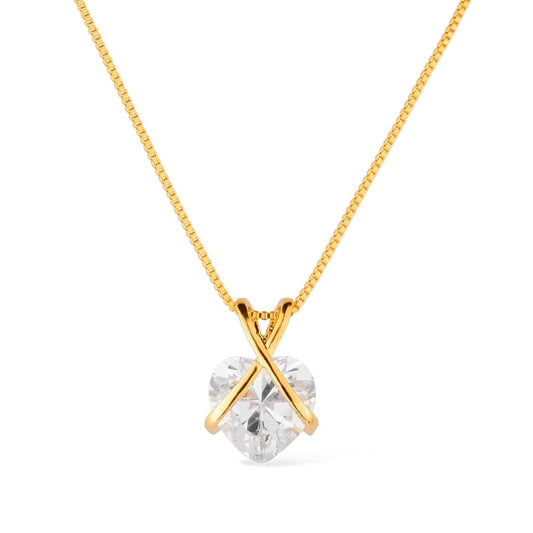 Colar dourado coração cravejado de zircônia Cœur Précieux Simplicité