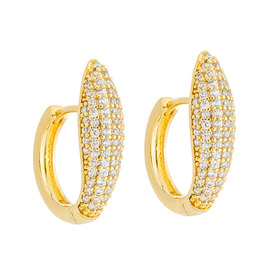 Brinco dourado argolinha cravejada de zircônias Petite Lumière Simplicité