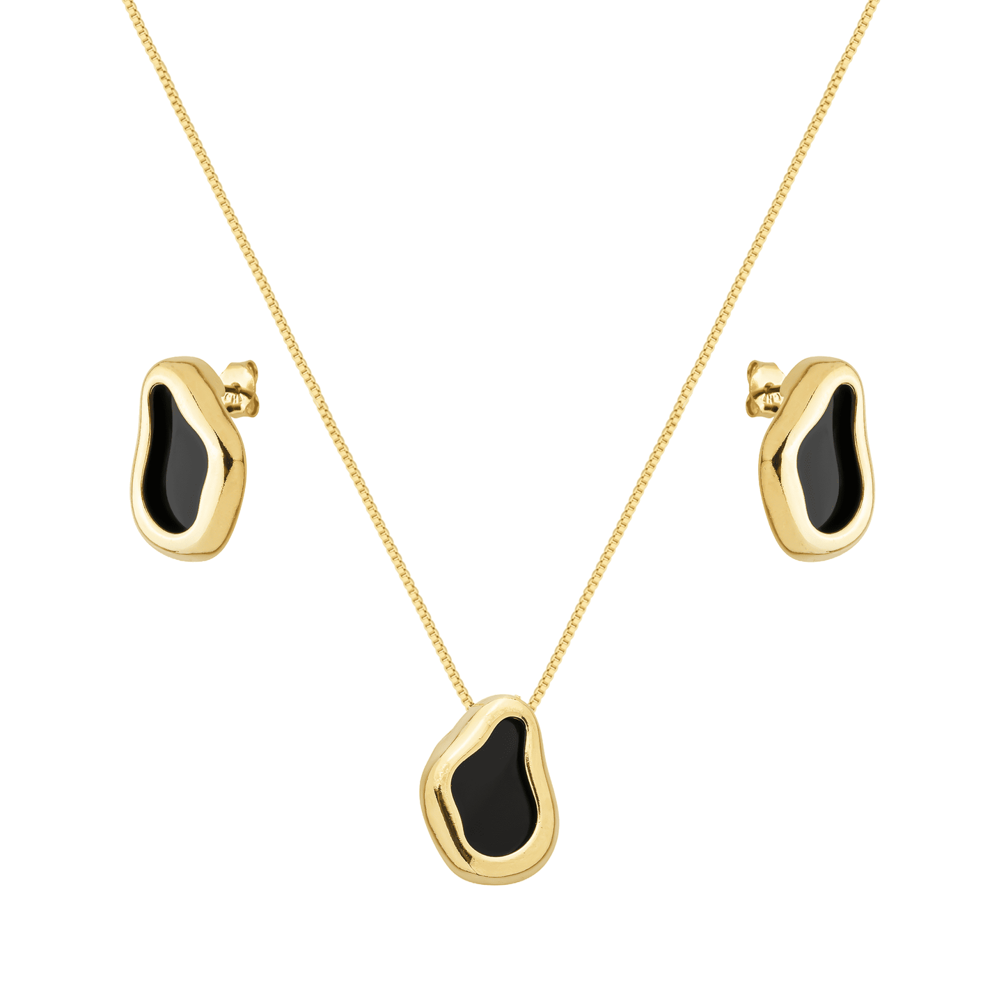 Conjunto dourado de colar e brincos com pedra preta Noir Délicat Simplicité