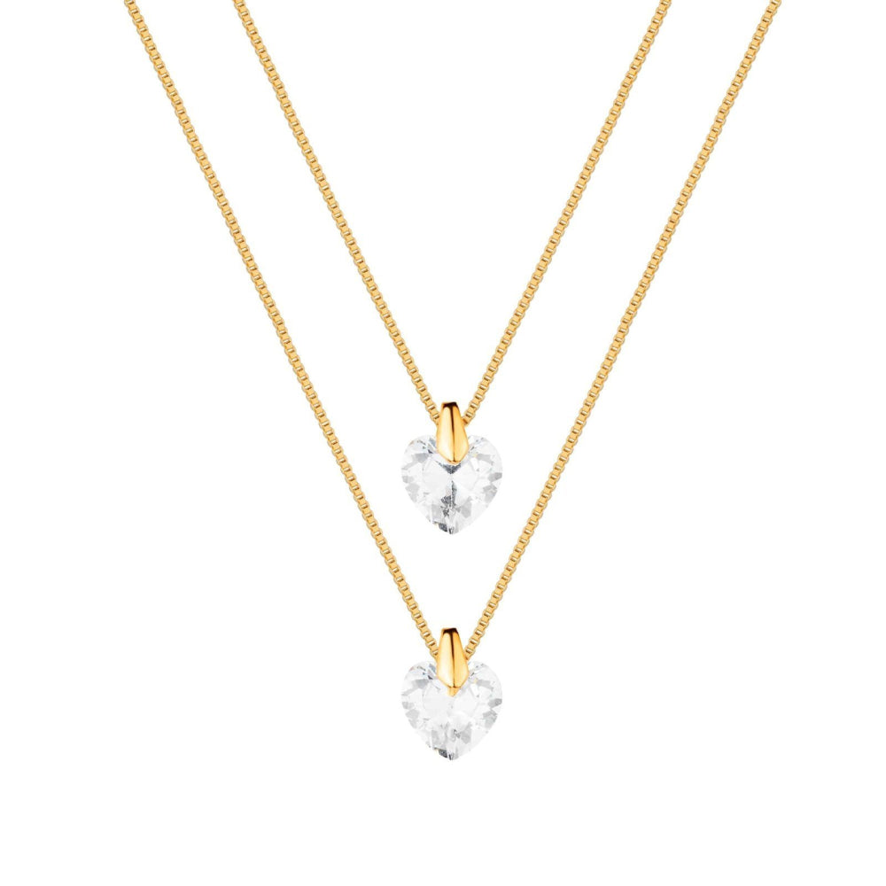 Colar dourado Double Cœur de Cristal Simplicité