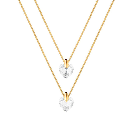 Colar dourado Double Cœur de Cristal Simplicité