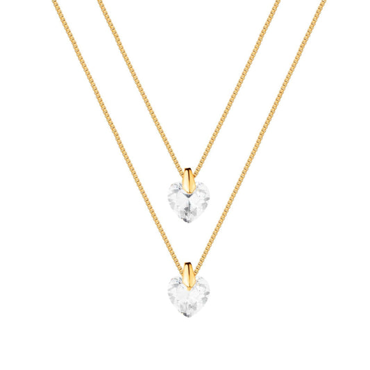 Colar dourado Double Cœur de Cristal Simplicité
