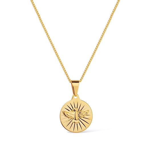 Colar dourado medalha do Espírito Santo Médaille Sacrée Simplicité