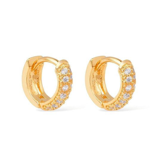 Brinco dourado argolinha com 14 zircônias Quatorze Étoiles Simplicité