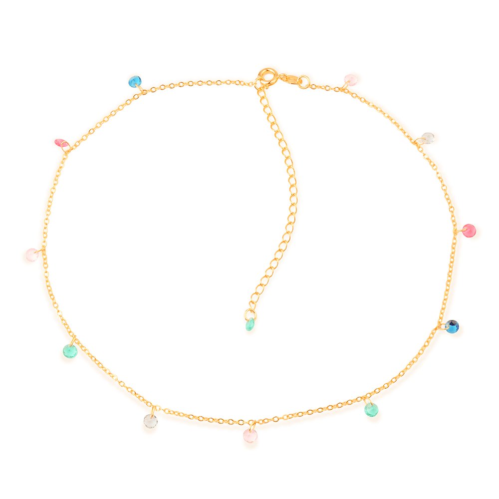 Colar dourado choker cristais coloridos Ras-de-Cou Arc-en-Ciel Simplicité