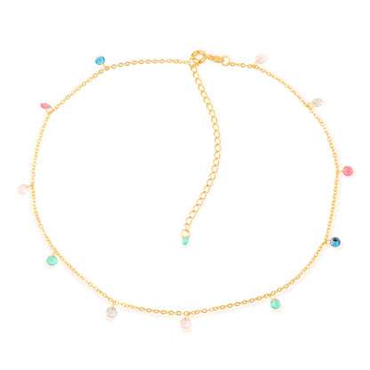 Colar dourado choker cristais coloridos Ras-de-Cou Arc-en-Ciel Simplicité