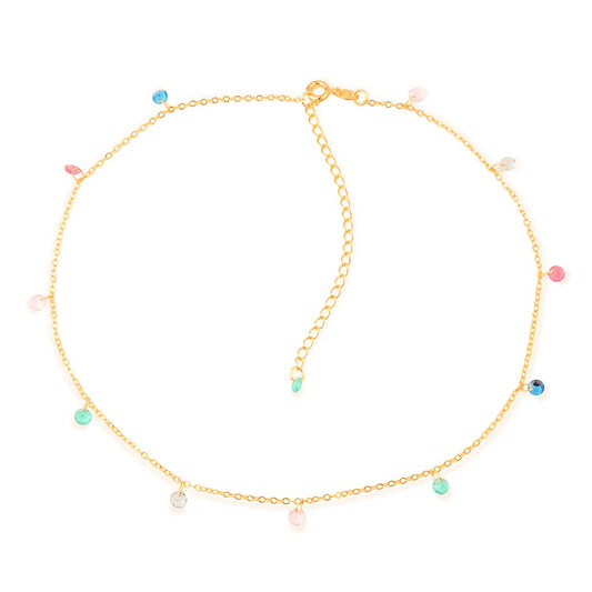 Colar dourado choker cristais coloridos Ras-de-Cou Arc-en-Ciel Simplicité