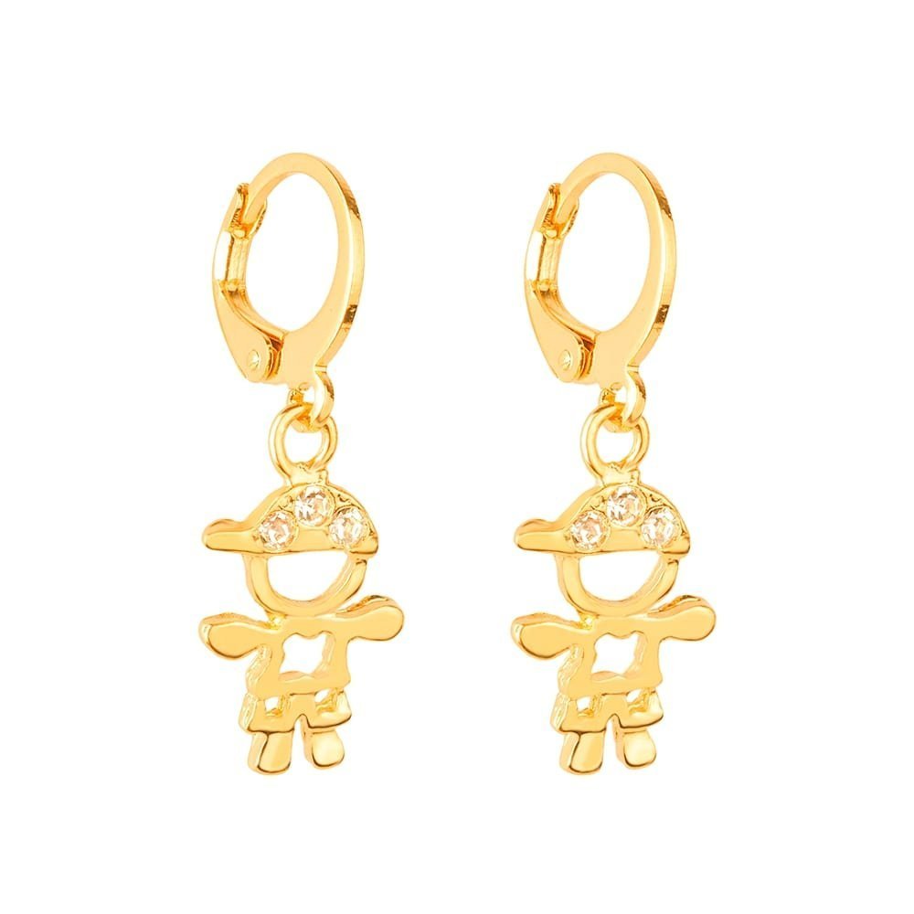 Brinco dourado argolinha alongada com zircônia Petit Trésor Simplicité