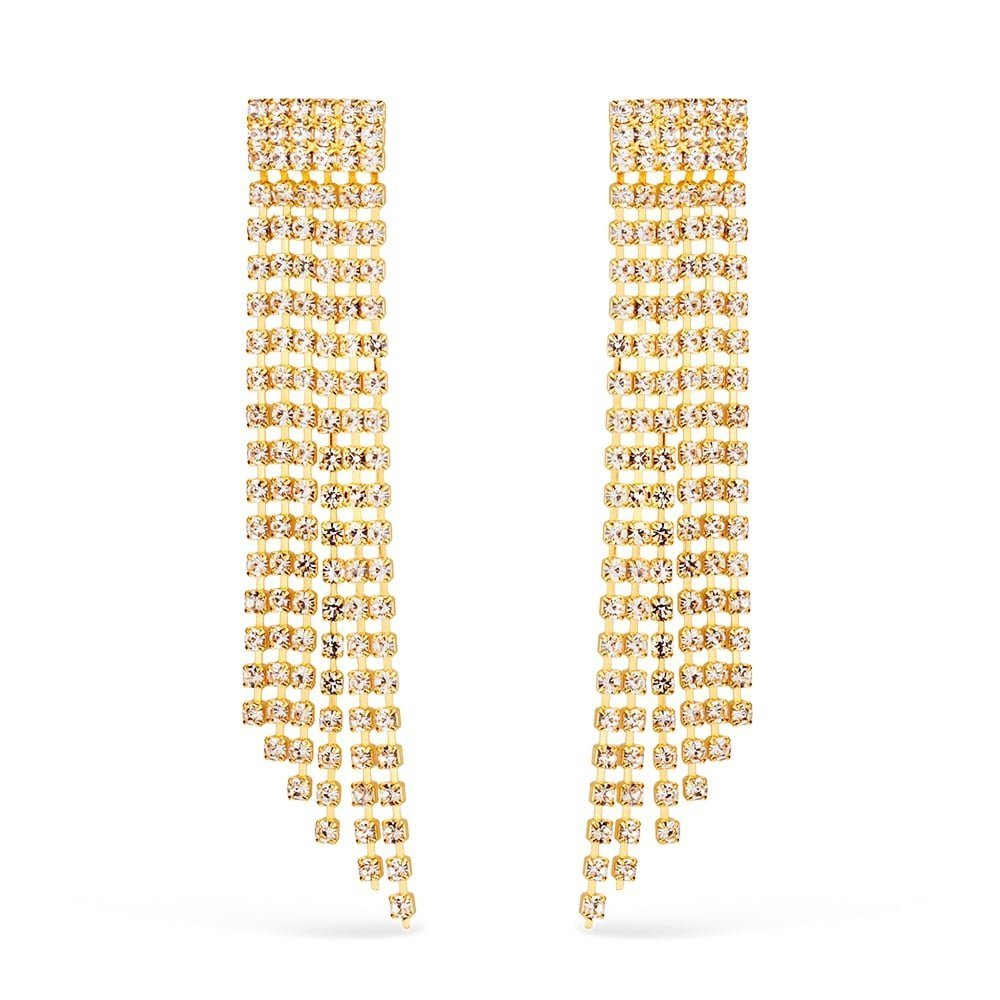 Brinco dourado luxo cascata de strass Cascade de Strass Simplicité