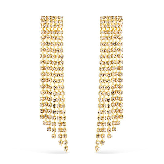 Brinco dourado luxo cascata de strass Cascade de Strass Simplicité