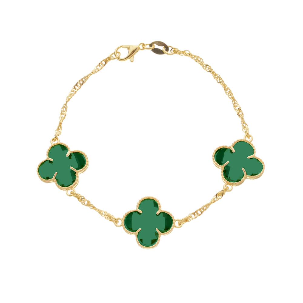 Pulseira dourada Bracelet Trèfles Émeraude Simplicité