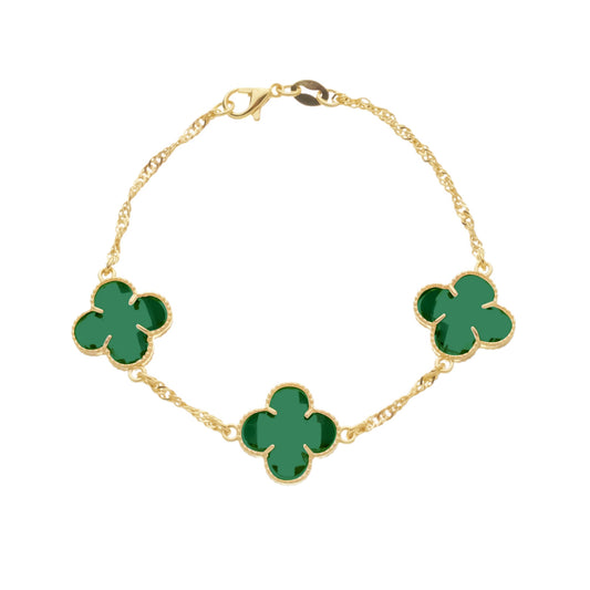 Pulseira dourada Bracelet Trèfles Émeraude Simplicité