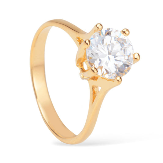 Anel dourado Bague Solitaire Zircon Simplicité