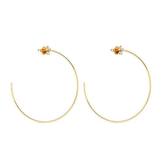 Brinco dourado argola grande com flor em strass Fleur de Strass Simplicité