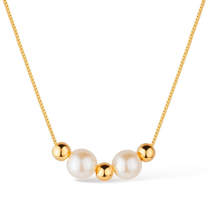 Colar dourado de pérolas e esferas Perles et Or Simplicité