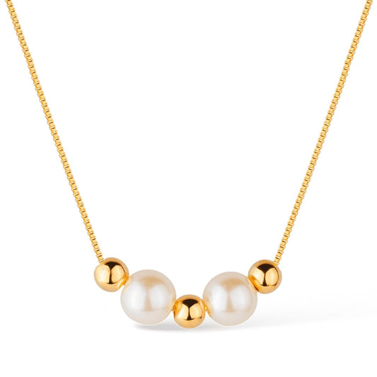 Colar dourado de pérolas e esferas Perles et Or Simplicité