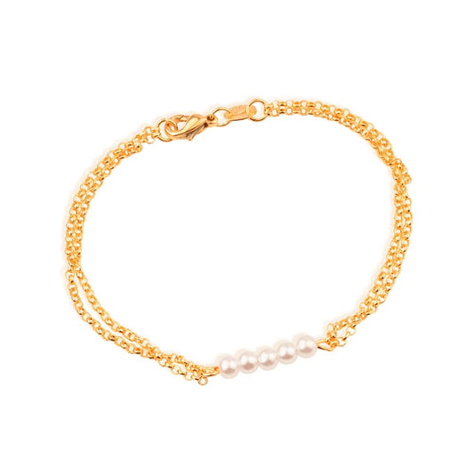 Pulseira dourada Double Maille Perlée Simplicité