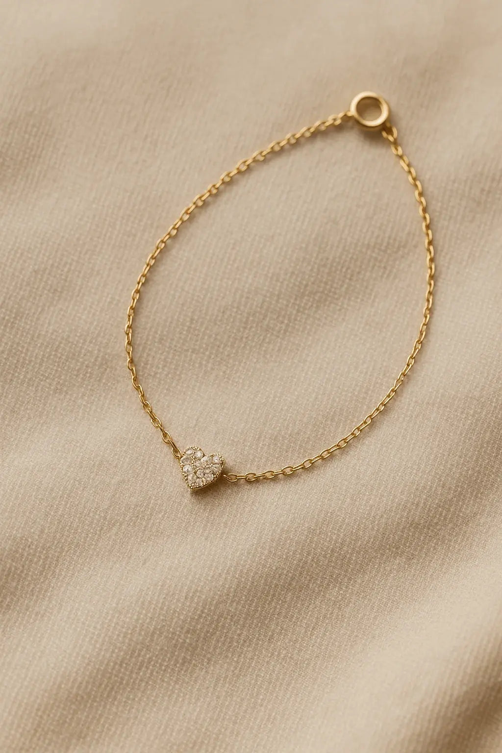 Pulseira dourada pingente coração cravejado zircônia Prata 925 Simplicité