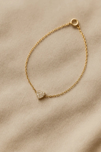 Pulseira dourada pingente coração cravejado zircônia Prata 925 Simplicité