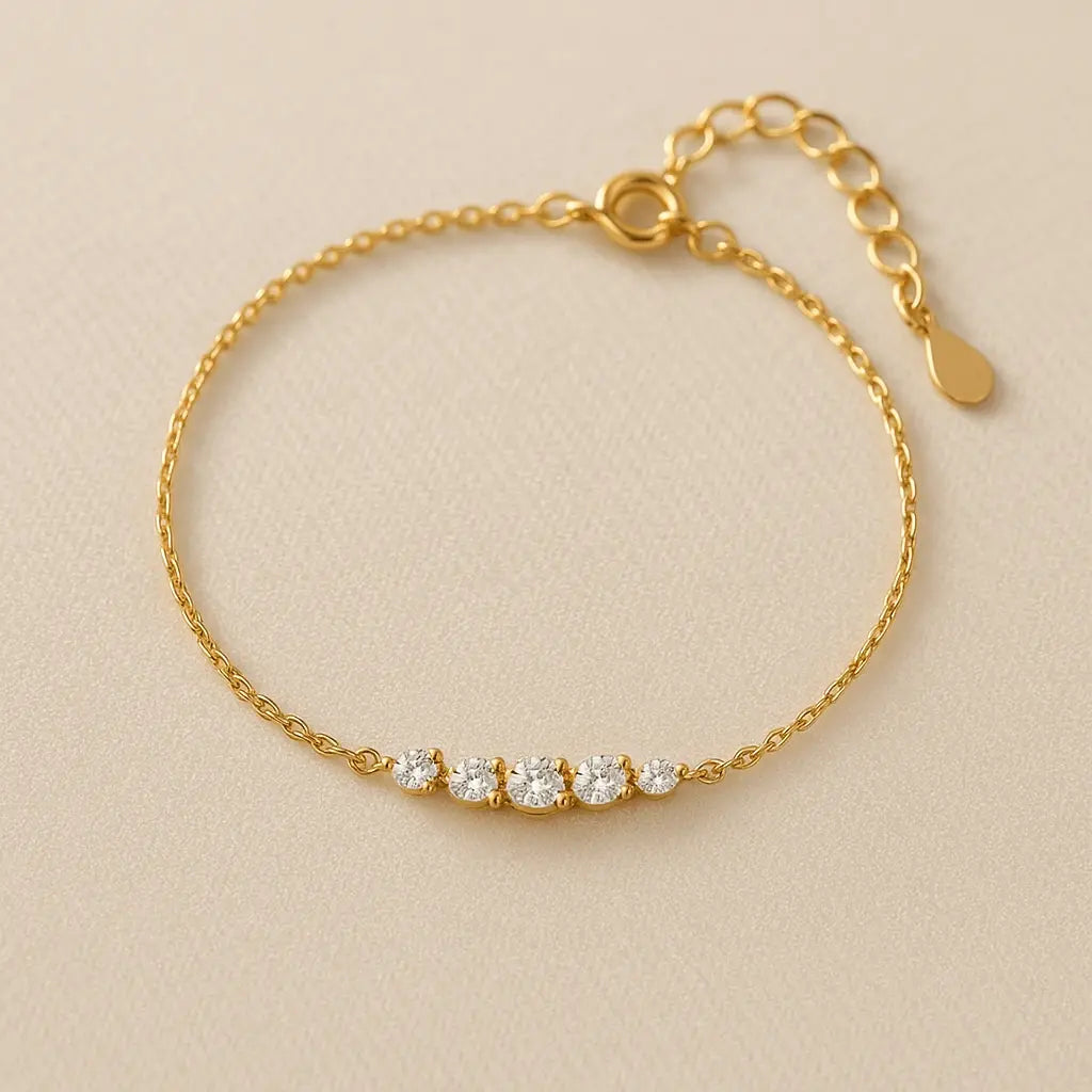 Pulseira dourada barra cravejada design linear Prata 925 Simplicité