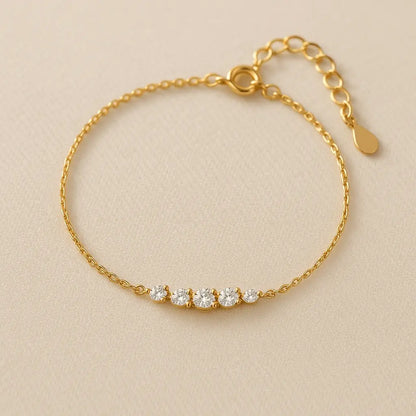 Pulseira dourada barra cravejada design linear Prata 925 Simplicité