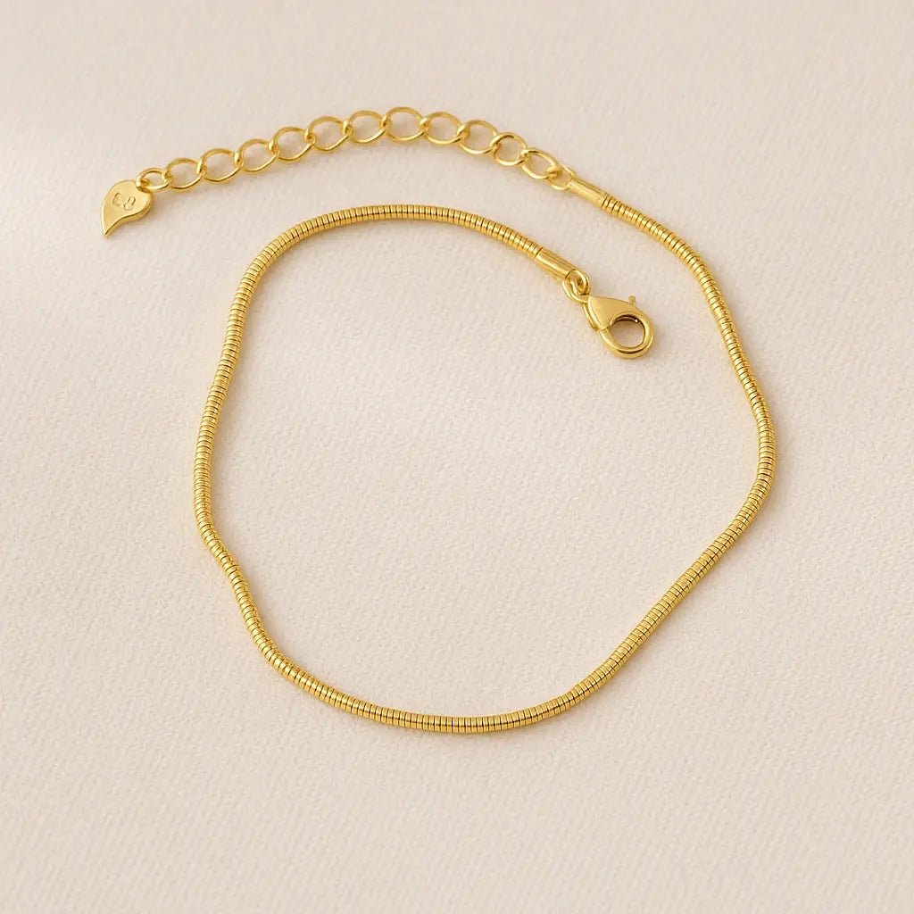 Tornozeleira dourada malha snake bone Prata 925 Simplicité